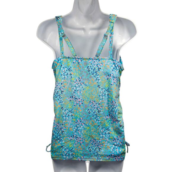 Lands' End Ruched Sides V-Neck Underwire Tankini Top Micro Floral Size 6 - Picture 3 of 12